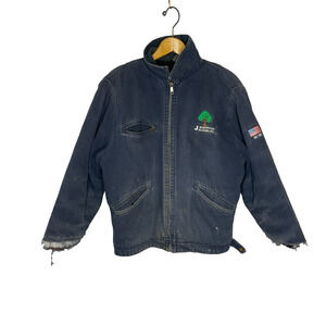 Men's Medium Vintage Heavily Distressed Cotton Utiliy Zip Blue Work Jacket